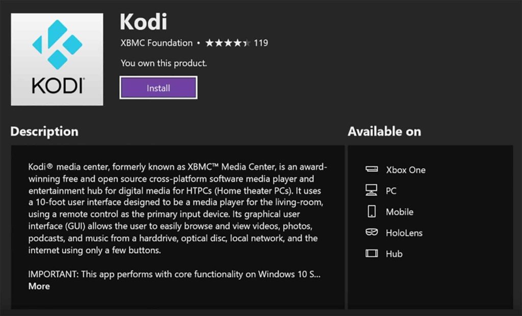 Kodi на Xbox One