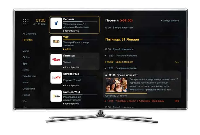 Просмотр телевидения в Uniplayer