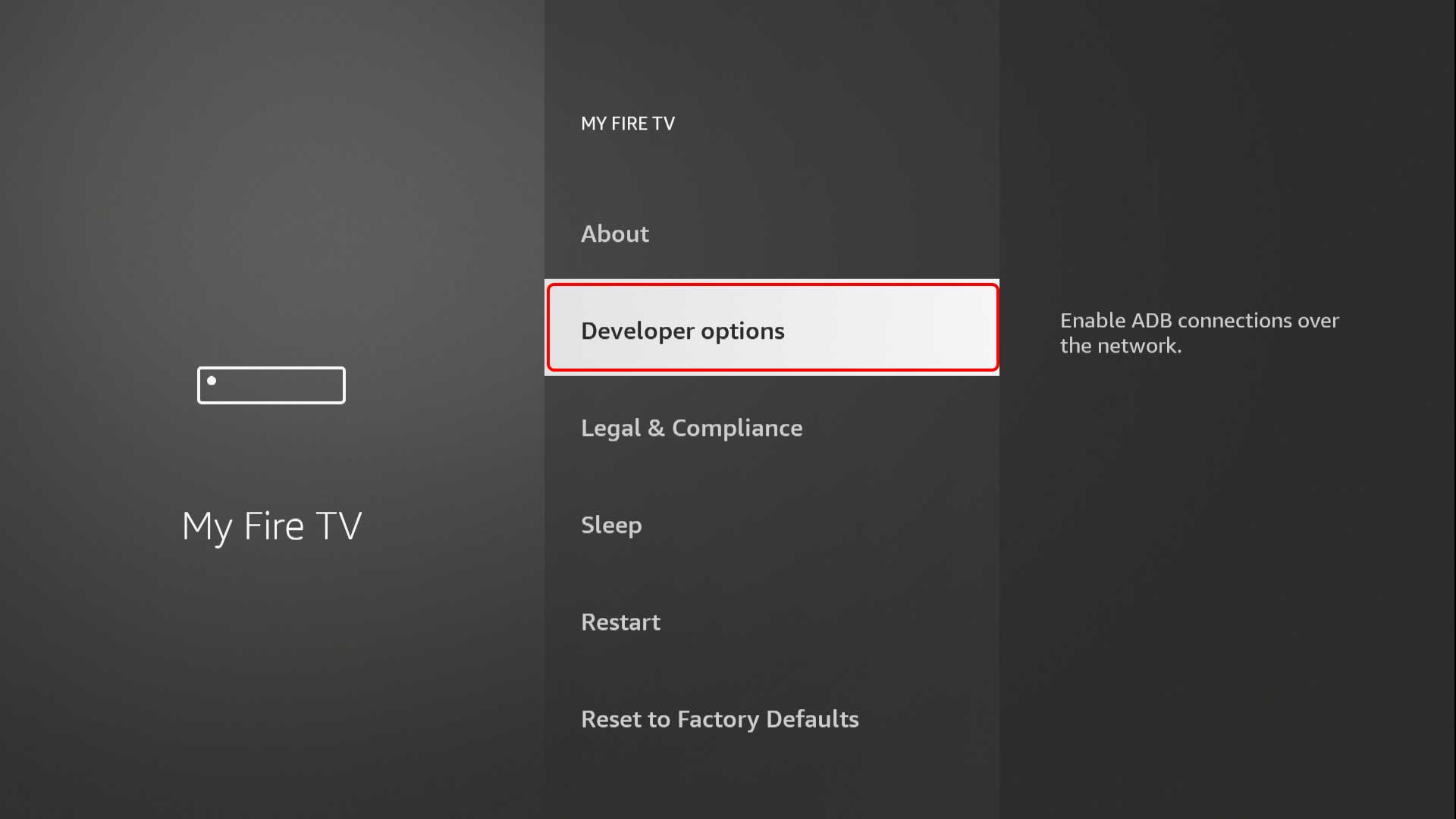 Включите “Developer Options” Amazon Fire TV Stick